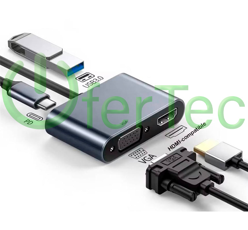 Adaptador USB C a HDMI + VGA